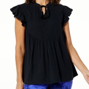 New with Tags DG2 by Diane Gilman Woven Eyelet Ruffled Cap Sleeve Top-832-009